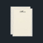 Classic Faux-Deckle Edge Wedding Menu Template<br><div class="desc">Handwriting style script "Menu" title at the top of a classic,  faux-deckled edge paper with a subtle drop shadow,  over a simple laid paper texture. Create your own personalized menus for an elegant,  traditional wedding reception,  rehearsal dinner or any formal event.</div>