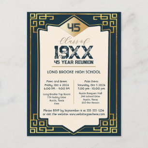 Classic Faux Gold Art Deco 45 Year Class Reunion Postcard
