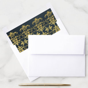 CLASSIC FAUX GOLD BLACK DAMASK FLORAL PATTERN ENVELOPE LINER
