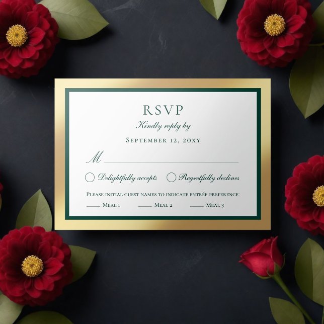 Classic Faux Gold Emerald Green Meal Choice RSVP (Creator Uploaded)