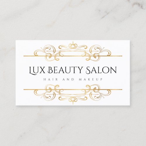 Classic Faux Gold Foil Elegant Swirls White Custom Business Card