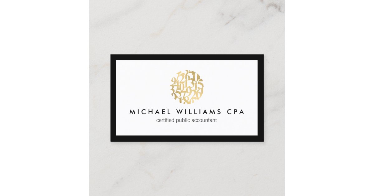 Classic Faux Gold Numbers Logo Accountant Business Card Zazzle Com