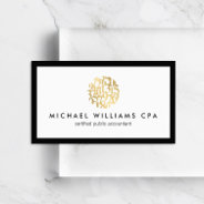 Classic Faux Gold Numbers Logo Accountant Business Card at Zazzle