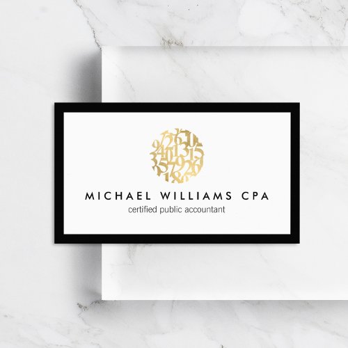 Classic Faux Gold Numbers Logo Accountant Business Card