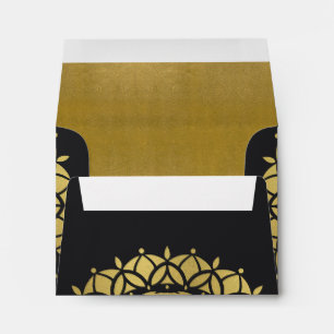 CLASSIC FAUX GOLD ORNATE BLACK RSVP RETURN ADDRESS ENVELOPE