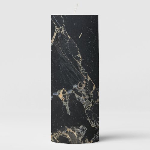 Classic Faux Marble Black Gold Light  Pillar Candle