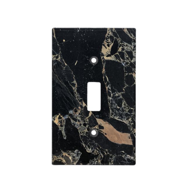 Classic Faux Marble Black Gold Light Switch Cover (Front)
