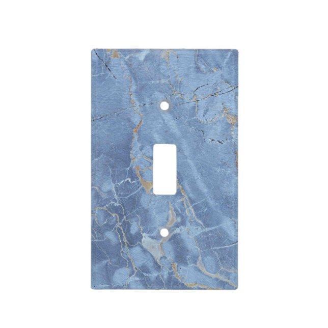 Classic Faux Marble Blue Slate Gold Light Switch Cover (Front)