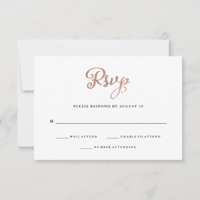 Classic Faux Rose Gold Wedding RSVP Card (Front)