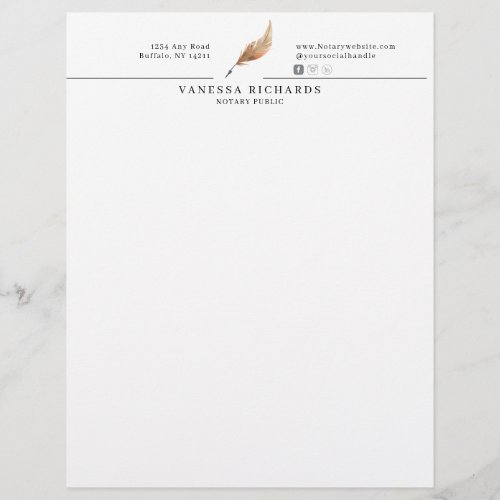 Classic Feather Pen  Watercolor Notary Company  Letterhead