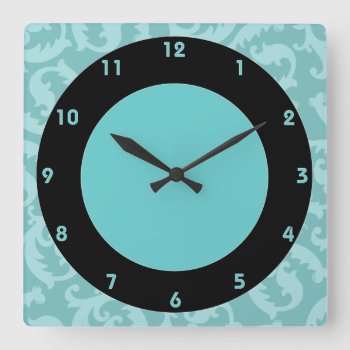 Classic Feathered Damask Square Wall Clock by capturedbyKC at Zazzle