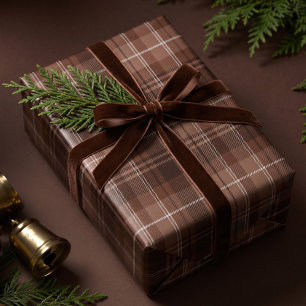 Classic Festive Dark Brown Christmas Tartan Plaid Wrapping Paper