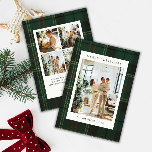 Classic Festive Green Plaid 5 Photo Christmas Holiday Card