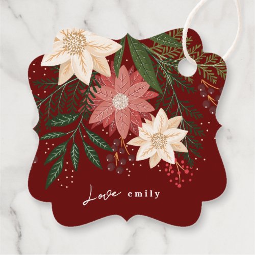 classic festive maroon botanical christmas gift favor tags