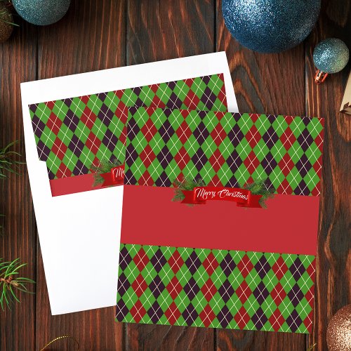 Classic Festive Merry Christmas on Winter Argyle  Envelope Liner