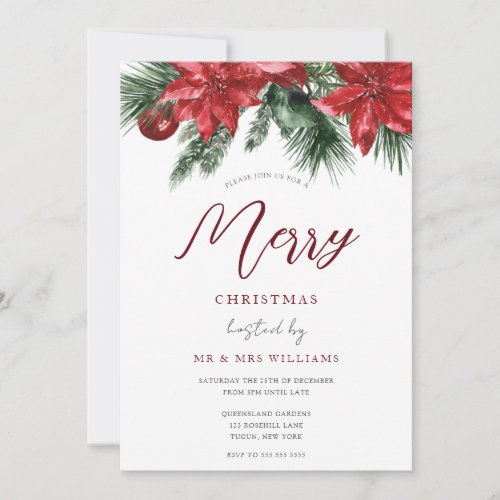 Classic Festive Red Floral Christmas Party Invitation
