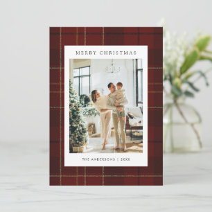 Classic Festive Red Plaid 5 Photo Christmas Holiday Card