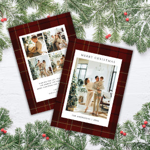 Classic Festive Red Plaid 5 Photo Christmas Holiday Card