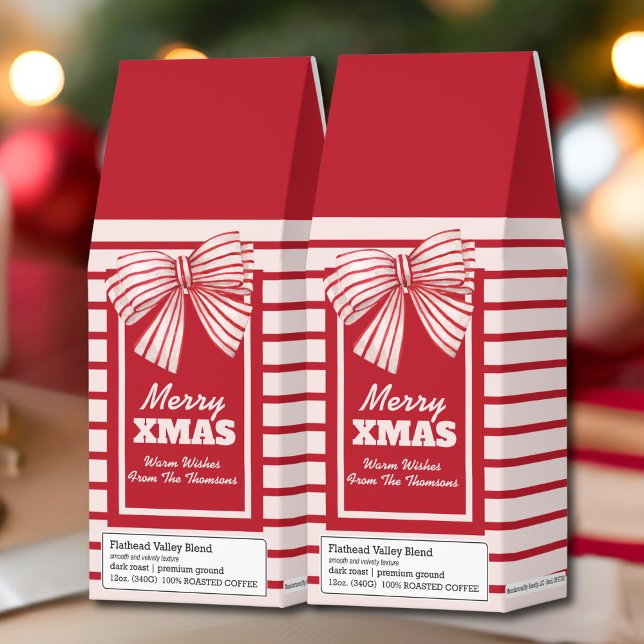 Classic Festive Red White Stripes Ribbon Roasted Coffee (Creator Uploaded)