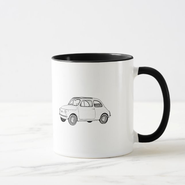 Classic Fiat 500 Black and White Pencil Drawing Mug (Right)