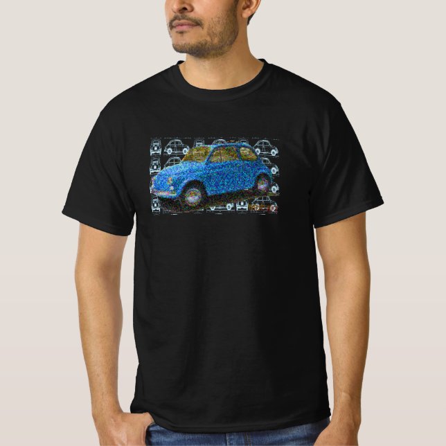 Classic Fiat 500 in blue T-Shirt (Front)