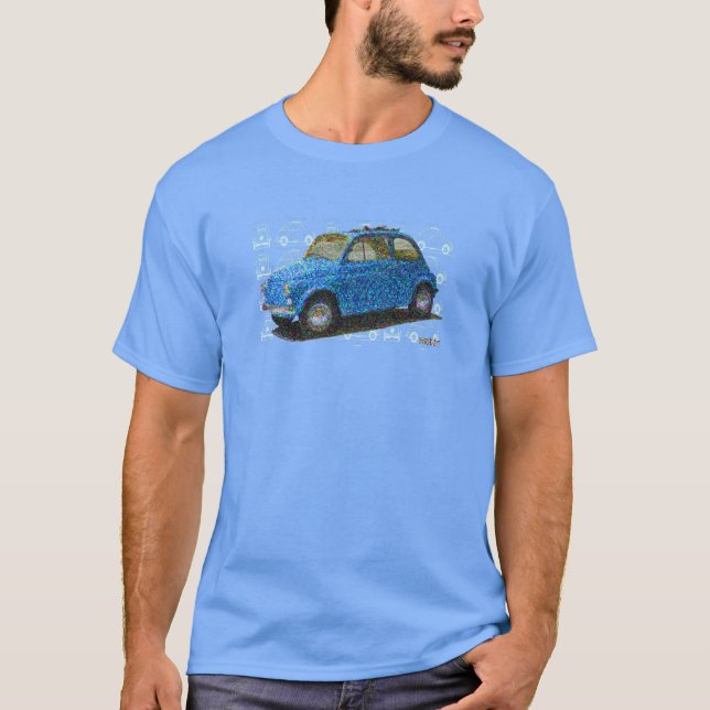 Classic Fiat 500  in light blue T-Shirt (Front)