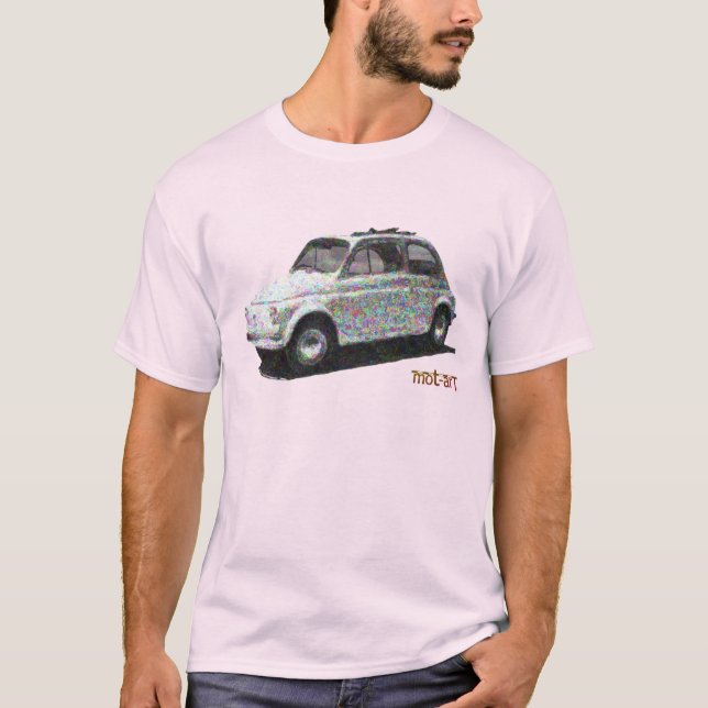 Classic Fiat 500 in white on light pink T-Shirt (Front)