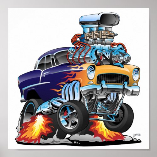 Classic Fifties Hot Rod Muscle Car Cartoon Poster