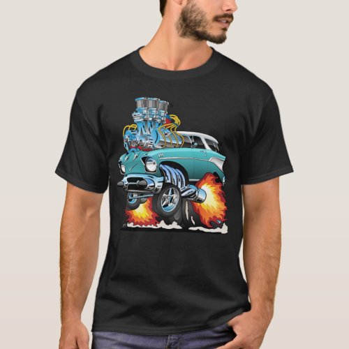 Classic Fifties Hot Rod Muscle Car Cartoon T_Shirt