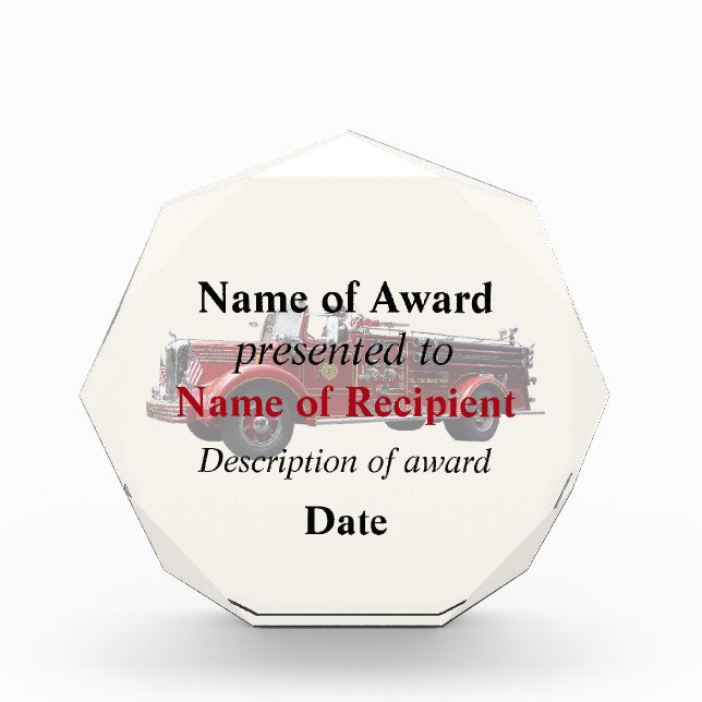 Classic Fire Engine Acrylic Award (Front)