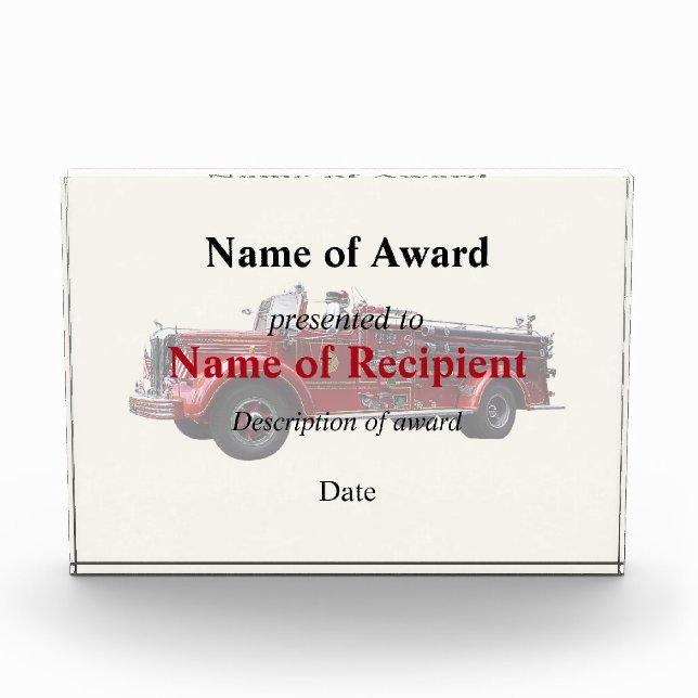 Classic Fire Engine Acrylic Award (Front)