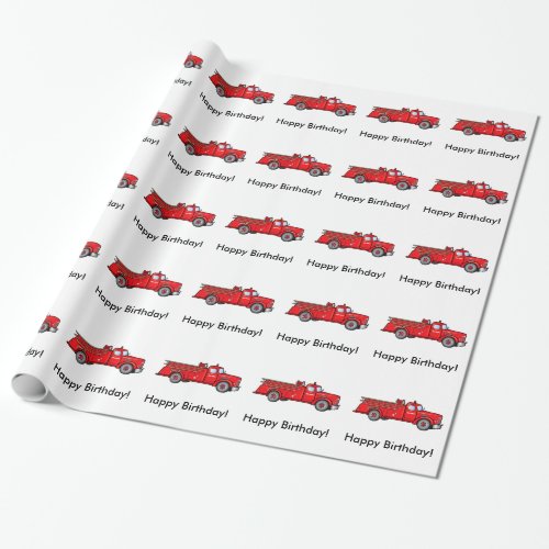 Classic Fire Engine Happy Birthday Wrapping Paper