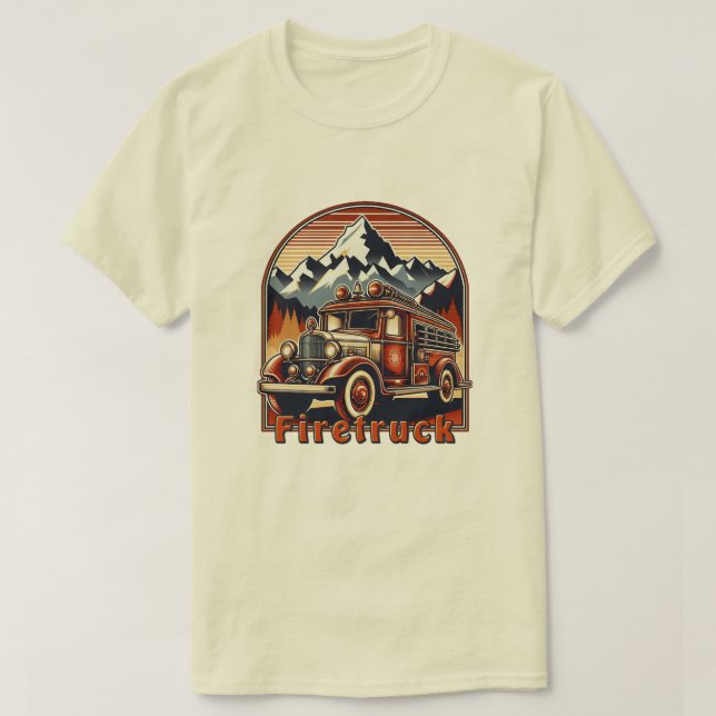 Classic Fire Truck & Mountain T-Shirt (Design Front)