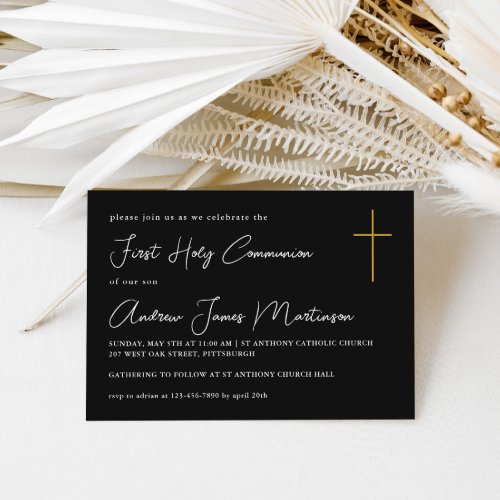 Classic First Holy Communion Black and White Invitation