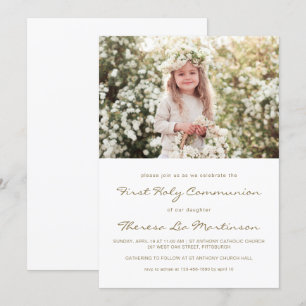 Classic First Holy Communion with Cross Photo Invitation