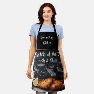 Classic Fish and Chips and Blackboard Illustration Apron