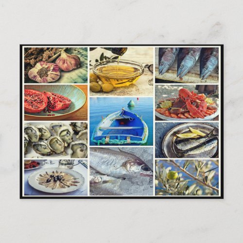 Classic fish seafood food eat cook collage postcard