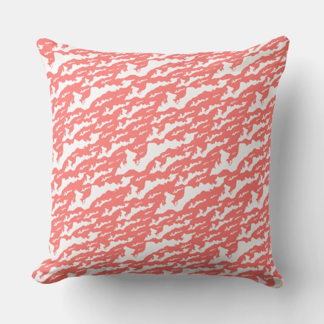 Classic Fishers Island Logo Pillow - White + Coral (Front)