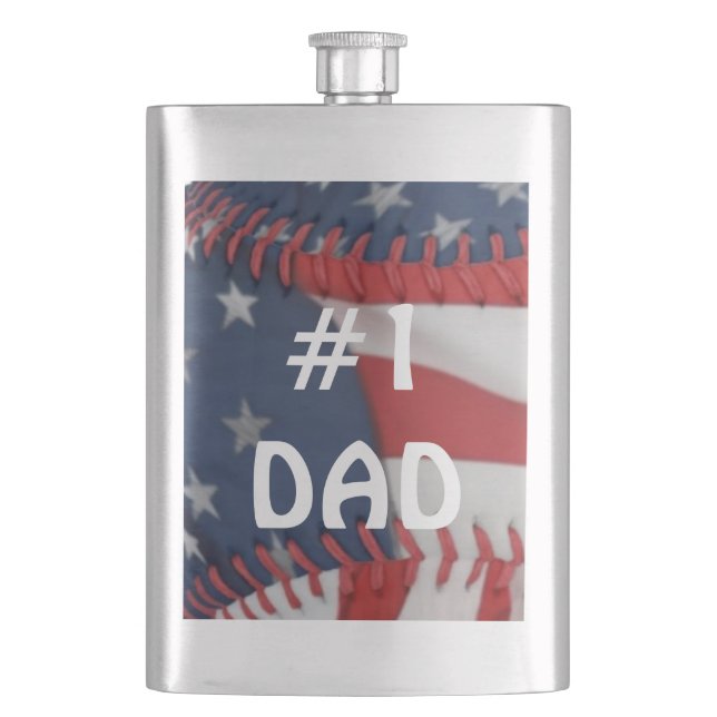 Classic Flask/American Flag Baseball #1 Dad Hip Flask (Front)