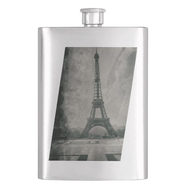 Classic Flask Vintage Leaning Eiffel Tower Design (Front)