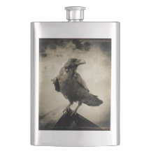 Classic Flask Vintage Sepia Raven Design