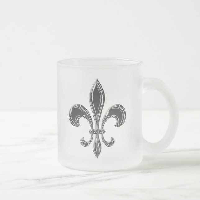 Classic Fleur-de-Lis Striped Pattern Frosted Glass Coffee Mug (Right)
