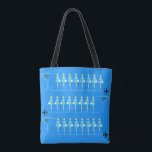 Classic Flight Attendant All-Over Print Tote Bag<br><div class="desc">When you see this Classic Flight Attendant All-Over Print Tote Bag, it will be love at first flight! Inspired by 1960's minimalist art, this design features a vibrant, sky blue background. There are rows of identical retro flight attendants wearing aqua uniforms and pillbox hats. The lovely, poised ladies are standing...</div>