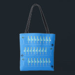 Classic Flight Attendant All-Over Print Tote Bag<br><div class="desc">When you see this Classic Flight Attendant All-Over Print Tote Bag, it will be love at first flight! Inspired by 1960's minimalist art, this design features a vibrant, sky blue background. There are rows of identical retro flight attendants wearing aqua uniforms and pillbox hats. The lovely, poised ladies are standing...</div>