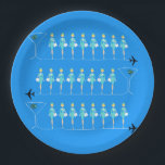 Classic Flight Attendant Paper Plate<br><div class="desc">When you see this Classic Flight Attendant Paper Plate, it will be love at first flight! Inspired by 1960's minimalist art, this design features a vibrant, sky blue background. There are rows of identical retro flight attendants wearing aqua uniforms and pillbox hats. The lovely, poised ladies are standing at attention,...</div>