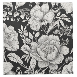 Classic Floral Black and White Vintage Cloth Napkin