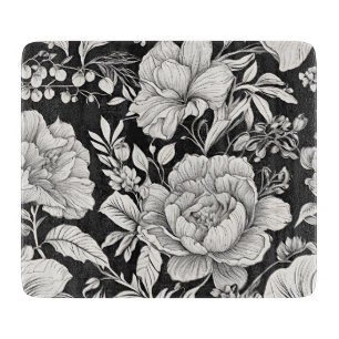 Classic Floral Black and White Vintage Cutting Board