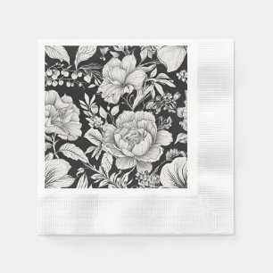 Classic Floral Black and White Vintage Napkins