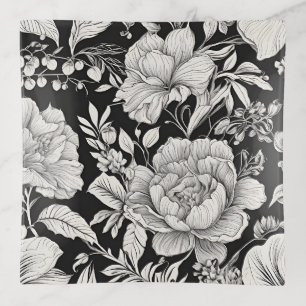 Classic Floral Black and White Vintage Trinket Tray