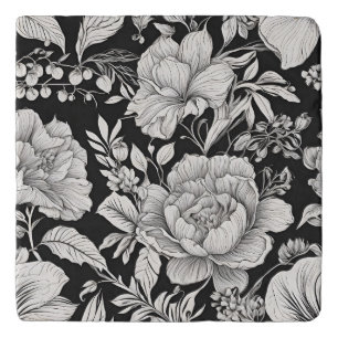 Classic Floral Black and White Vintage Trivet